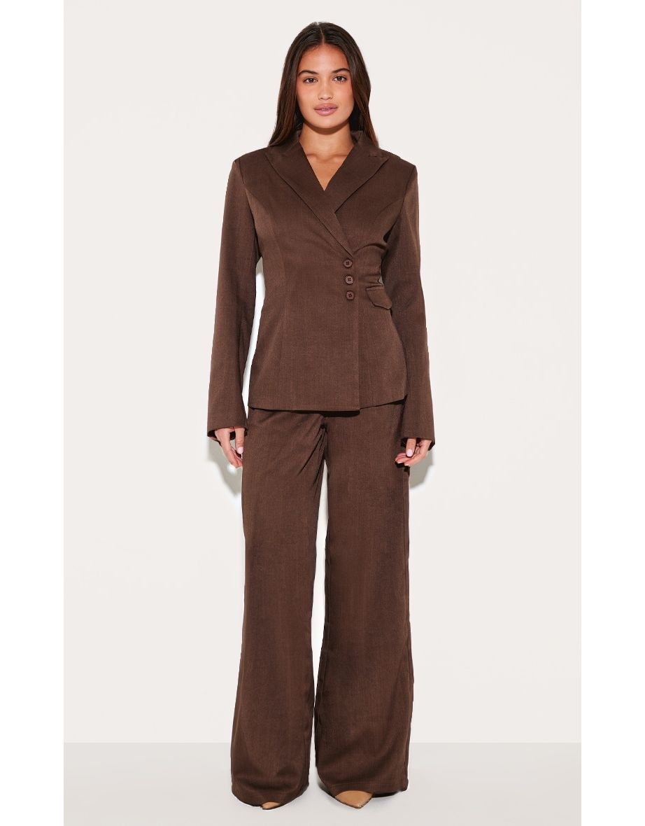 Chocolate Woven Tailored Wide Leg Trousers