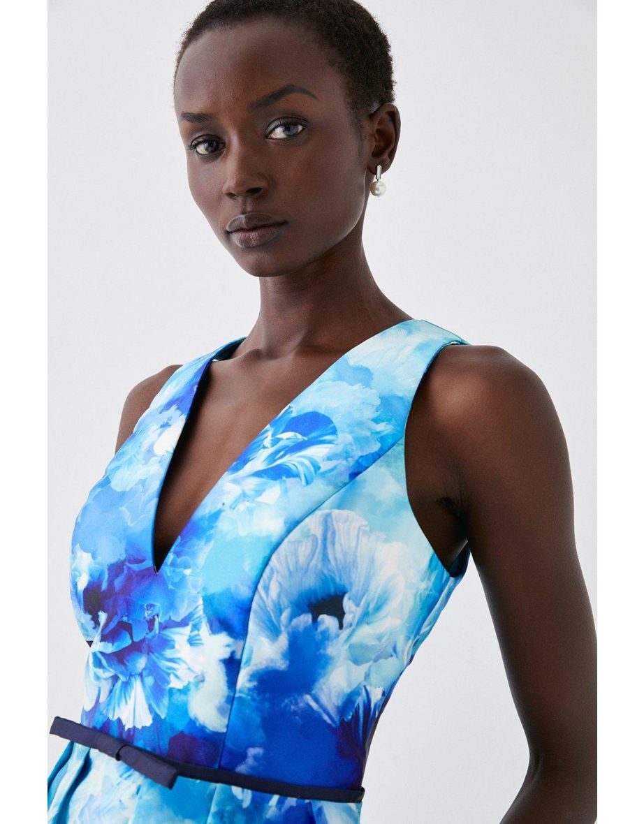 Plunge Neck Midi Dress With Bow Waist - 3
