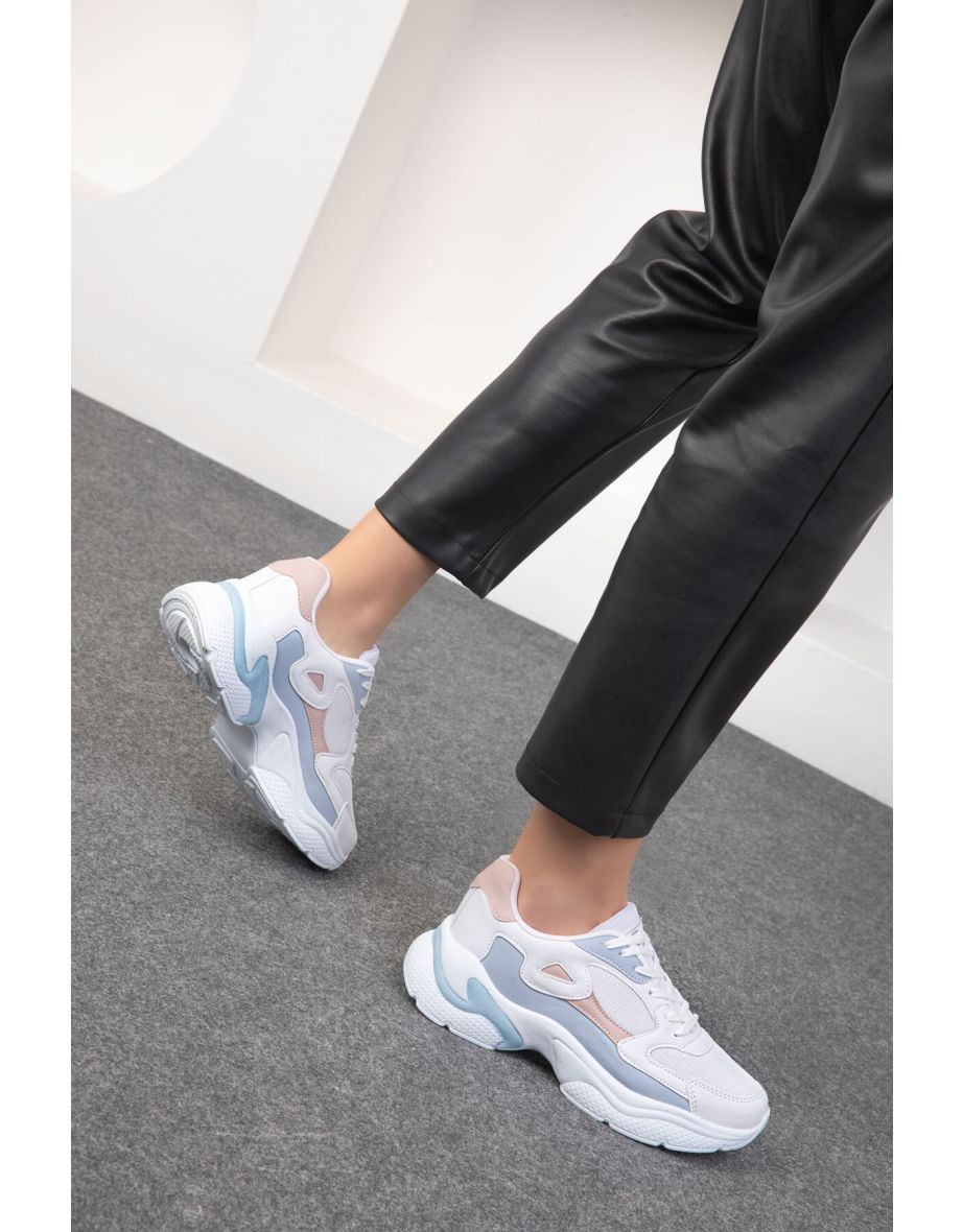 White-Powder-Blue Women's Sneaker 18147 - 4