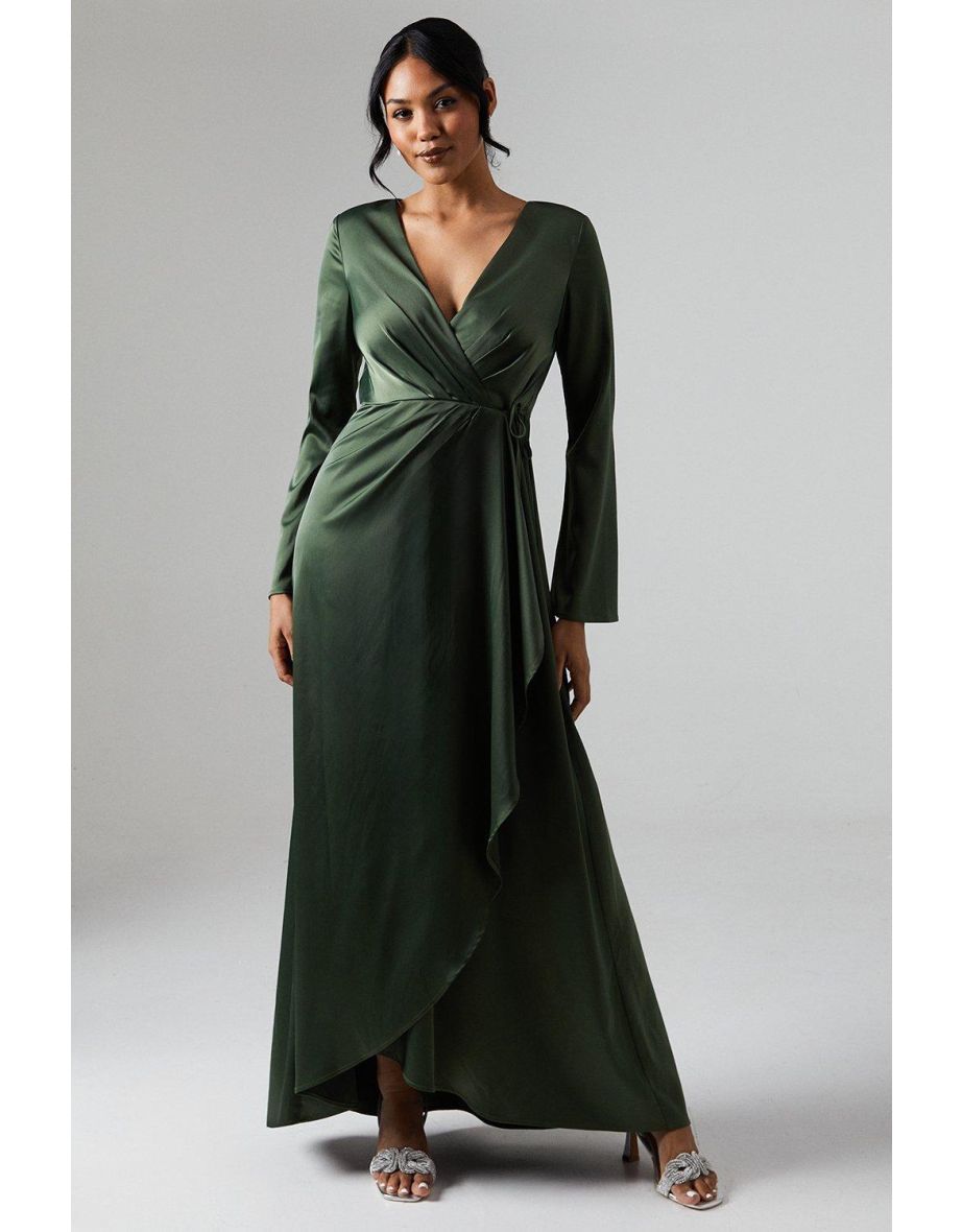 Debut London by Coast Long Sleeve Waterfall Detail Satin Bridesmaids Dress