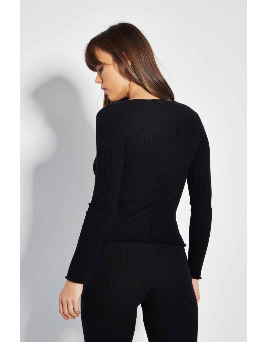 Glamorous Care Black Tie Front Rib Knit Cardigan - 2