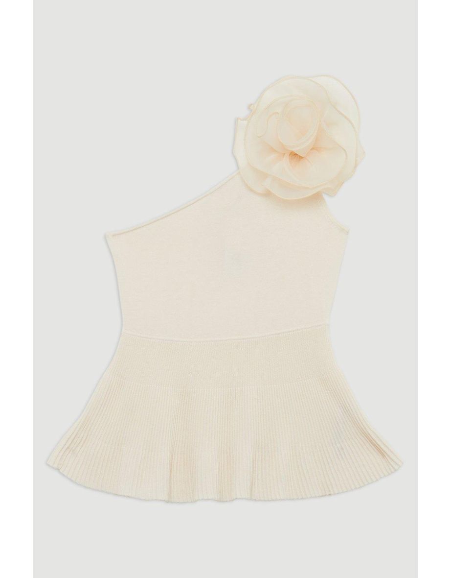 Viscose Blend Knit Asymmetric Peplum Top - 3