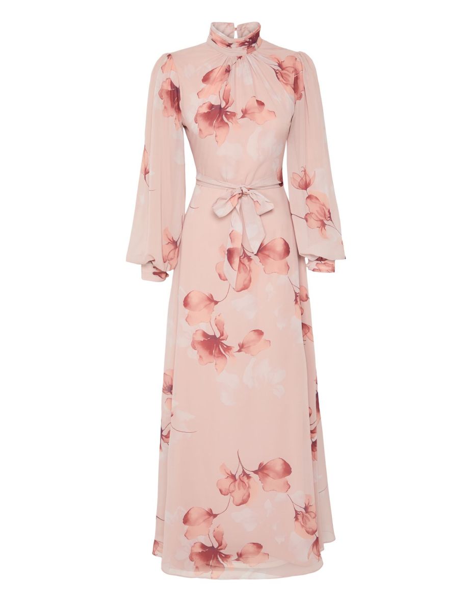 X AI Powder Floral Print Belted Dress - 6