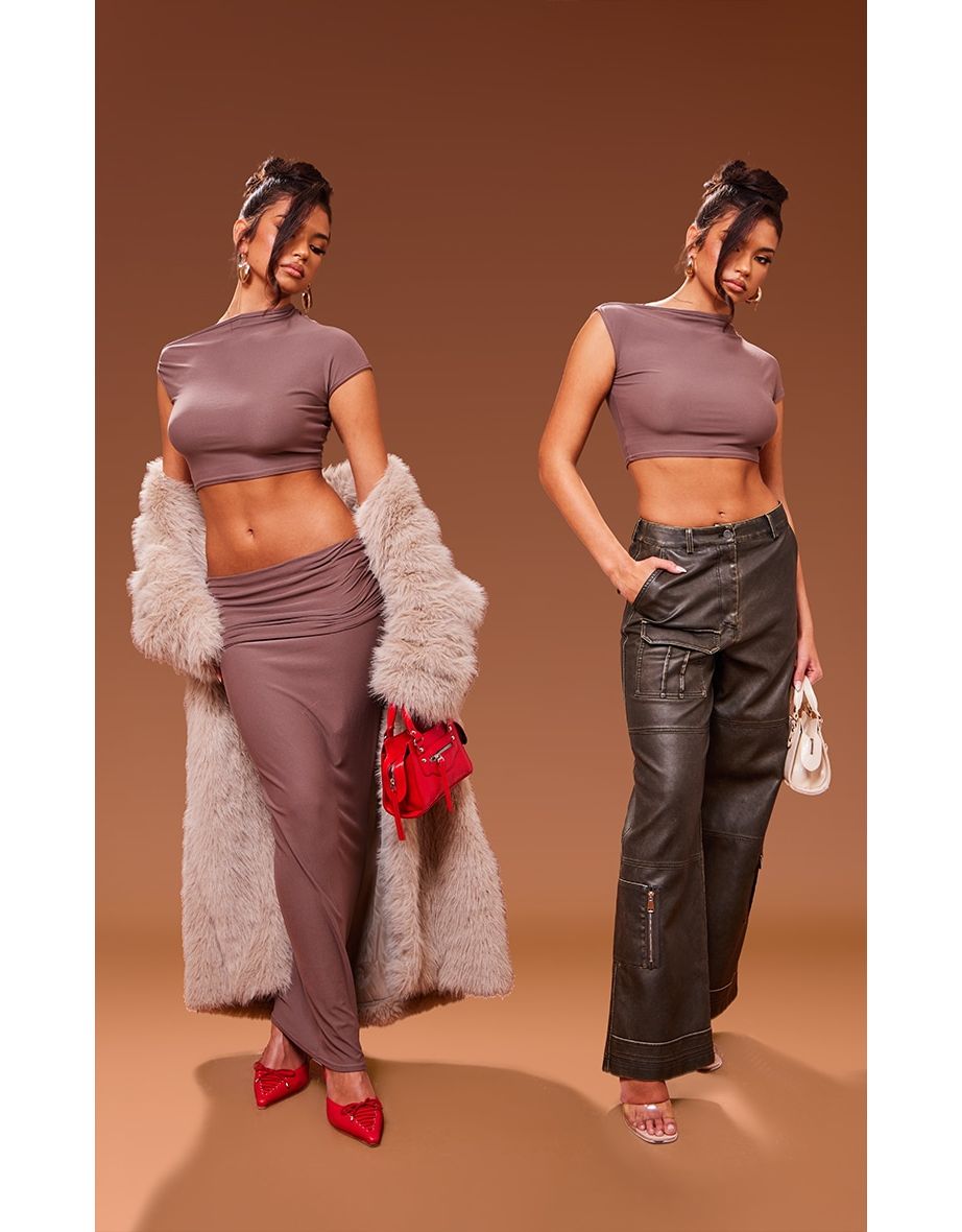 Mocha Soft Touch One Sleeve Crop Top