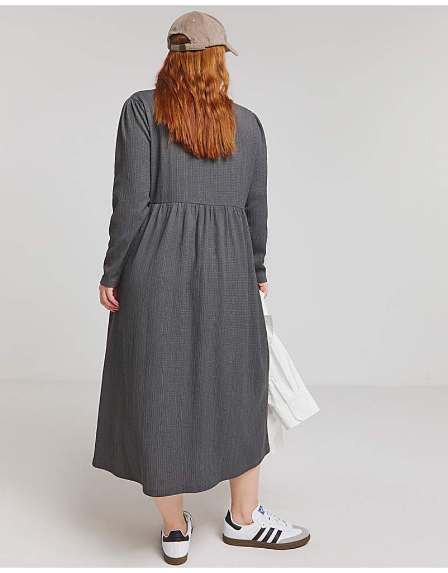Charcoal Waffle Button up Midi Dress - 3