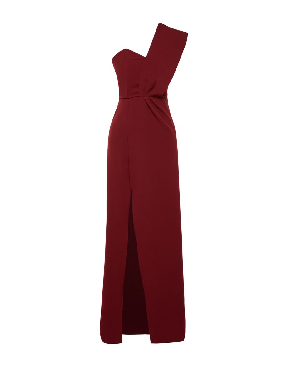 Burgundy Straight Regular Woven Evening Dress & Graduation Dress - 7