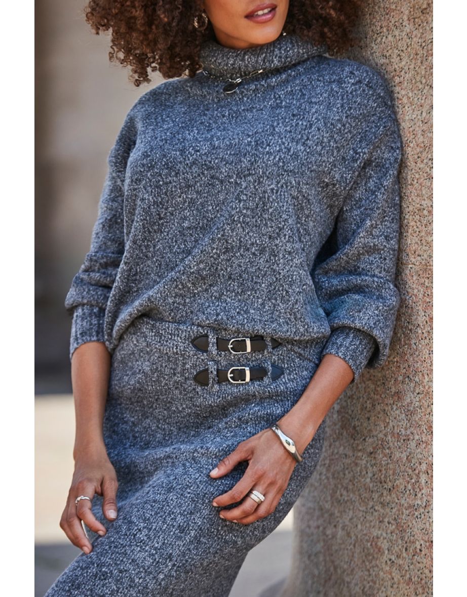 Charcoal Grey Knitted Roll Neck Jumper - 4