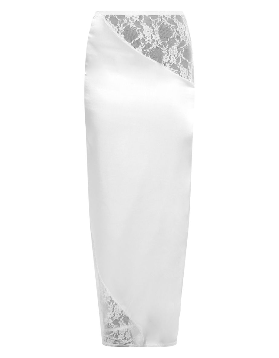 Cream Lace Trim Satin Maxi Skirt - 4
