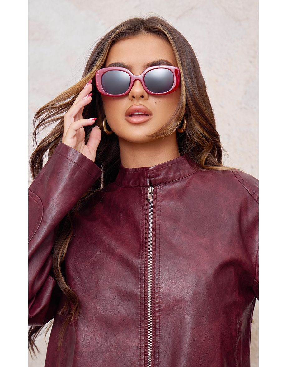 Burgundy Chunky Frame Round Sunglasses
