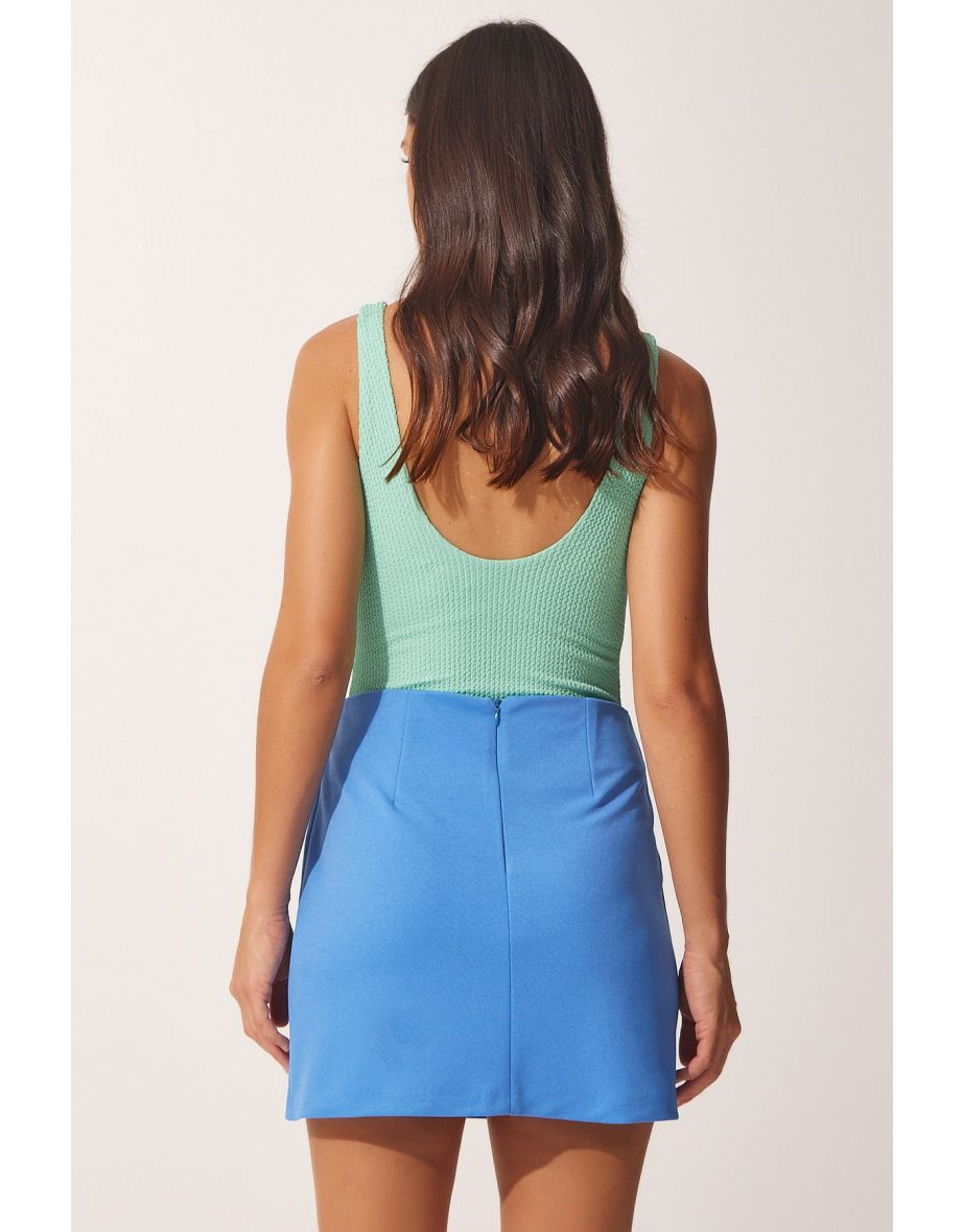 Blue Column Mini Skirt - 3