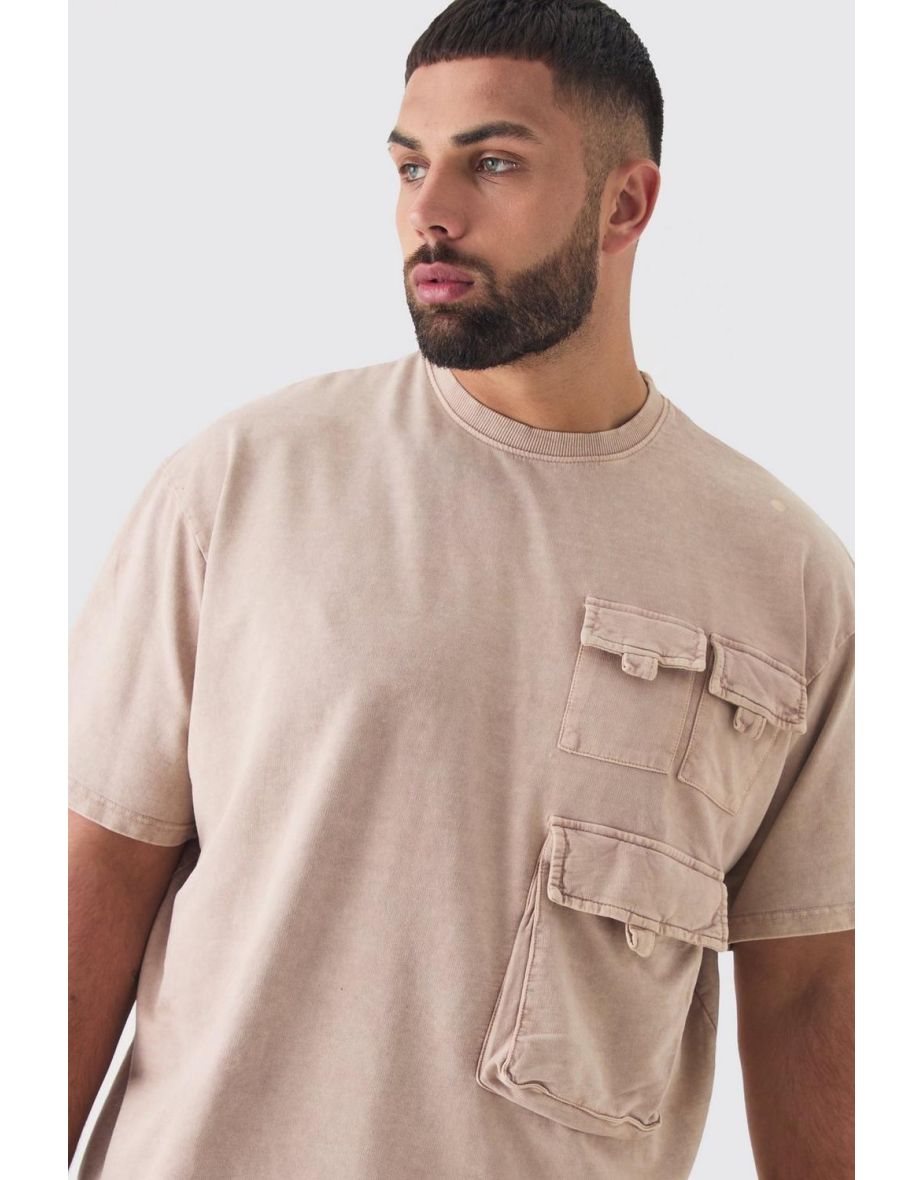 Plus Washed Utility Pocket T-shirt - chocolate - 2