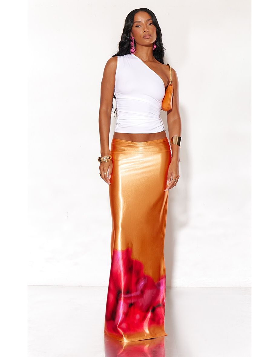 White Stretch Slinky Ruched Side Long Top