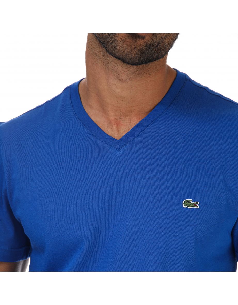 Men's Lacoste Regular Fit V-Neck T-Shirt in Blue - 5