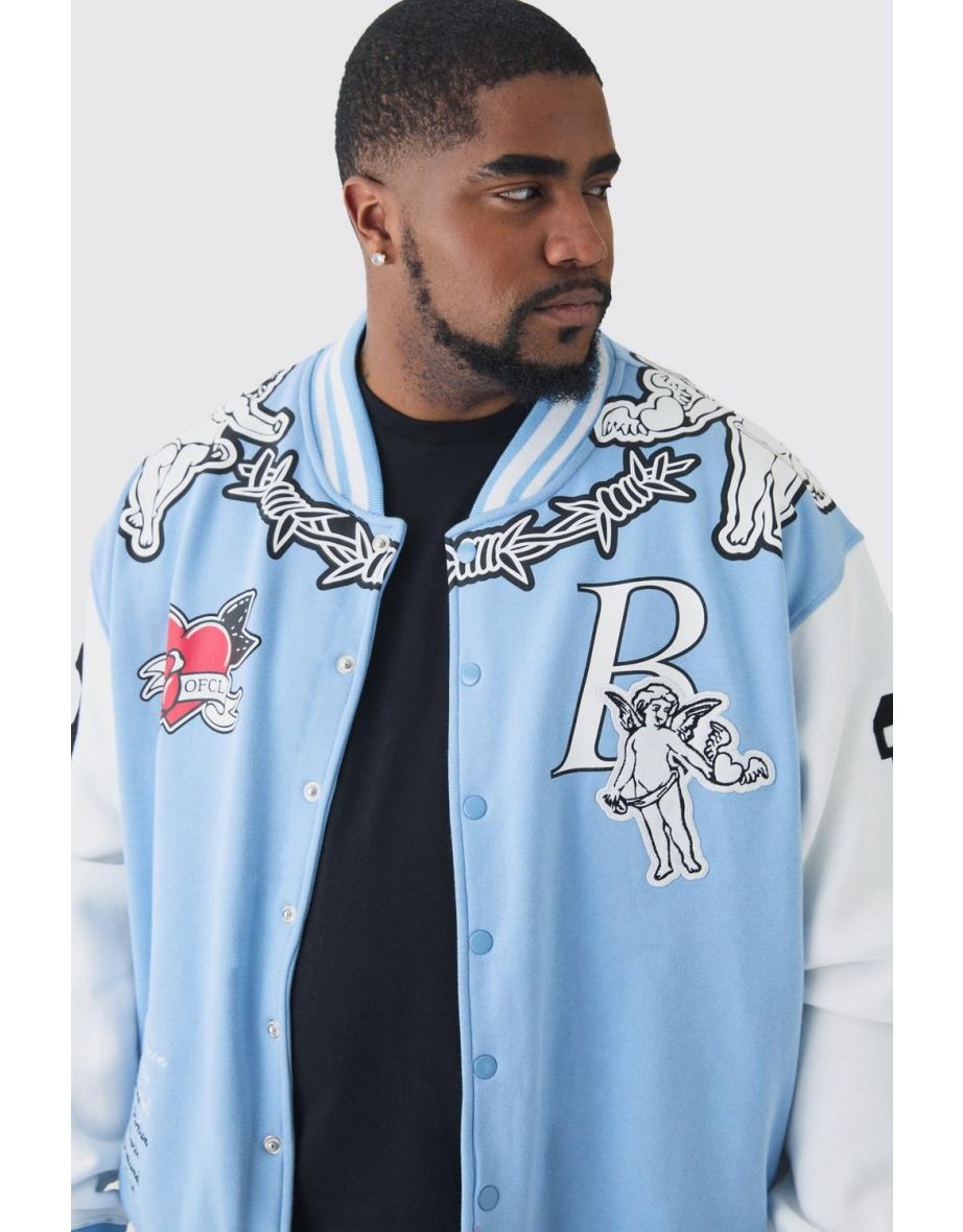 Shop Plus Oversized Limited Jersey Varsity Jacket pastel blue Online in Oman VogaCloset