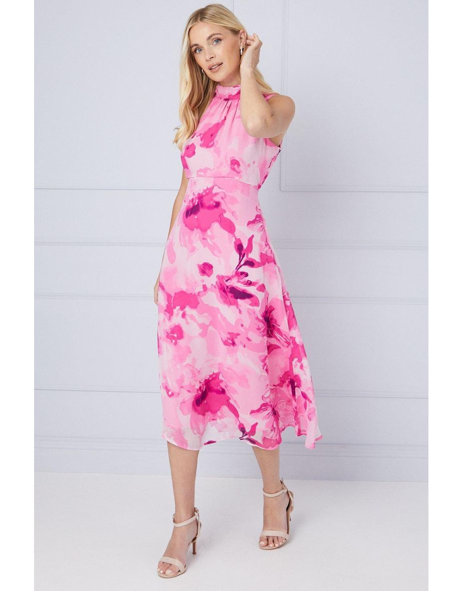 Petite Floral Print Halterneck Midaxi Dress