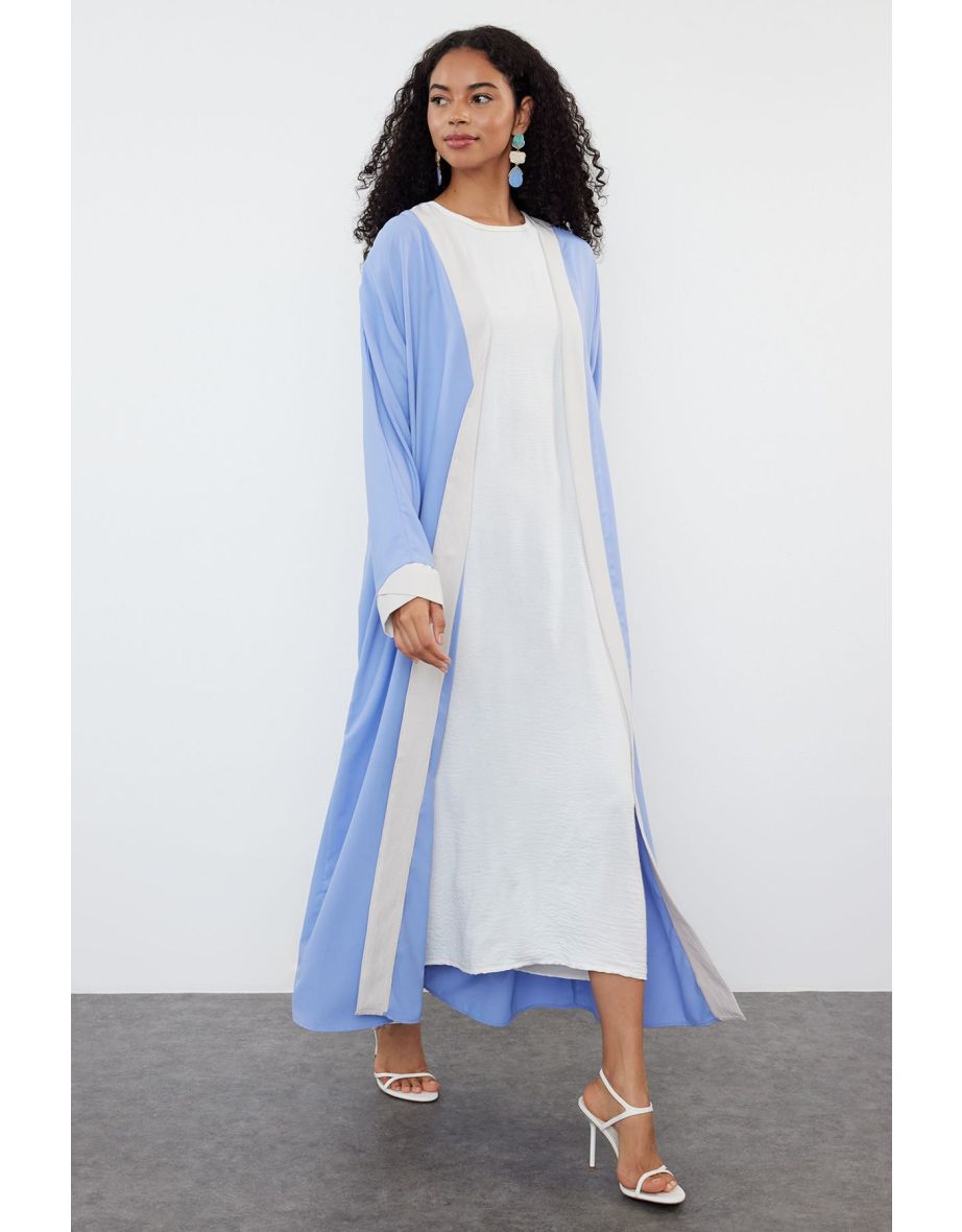 Lilac Color Blocked Long Woven One Piece Cape & Abaya & Abaya