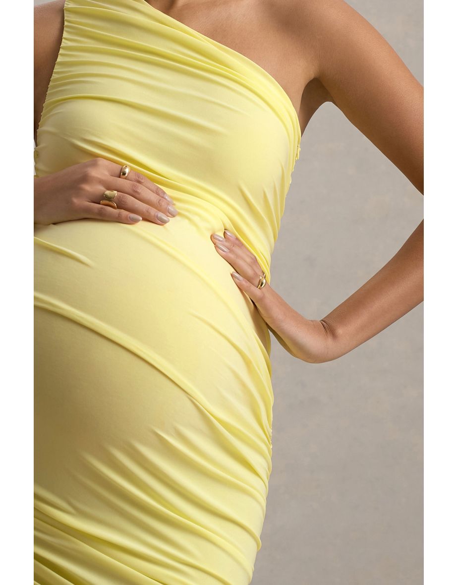 Late Night | Lemon Maternity Ruched One Shoulder Midi Dress - 5