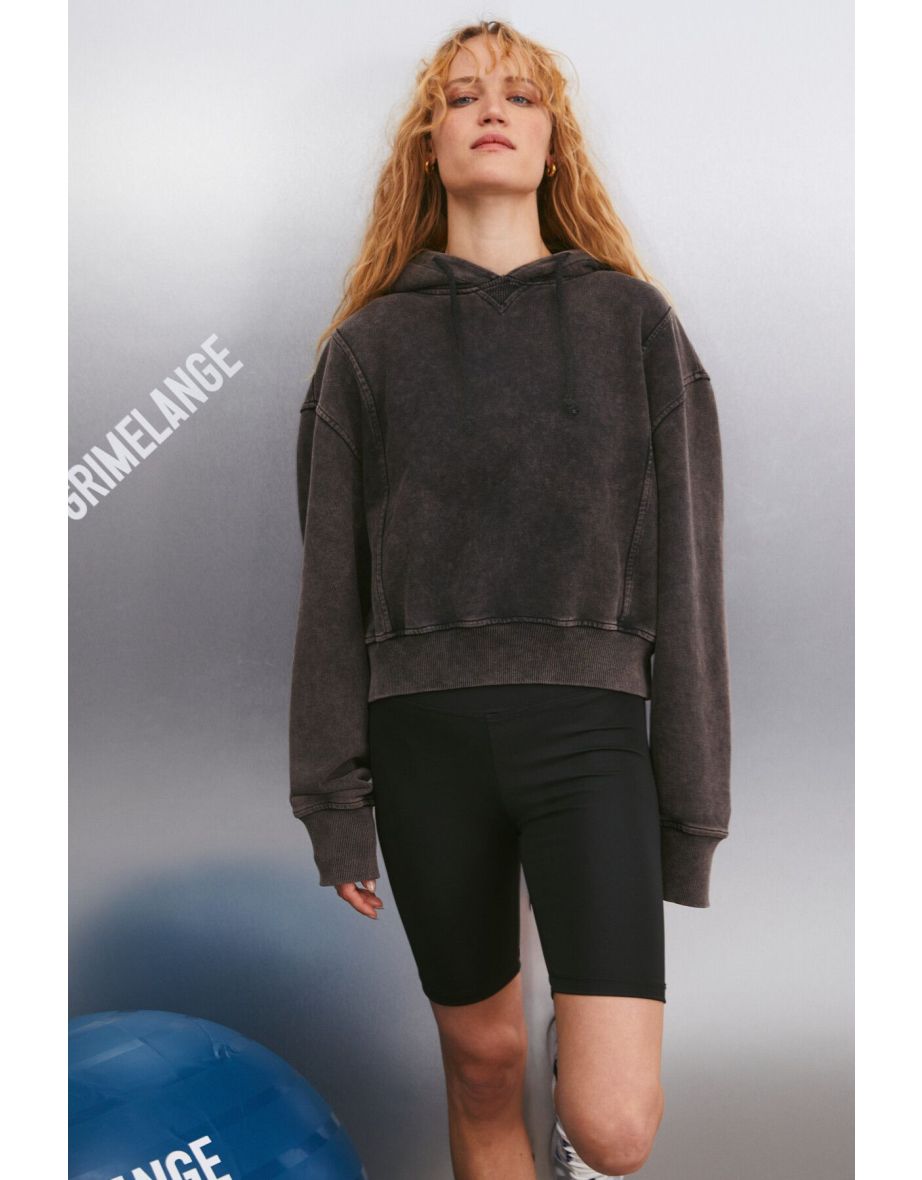 Lovısa Women's Wash Effect Oversize 3 Thread Knitted Organic Cotton Hooded Black Sweatshirt