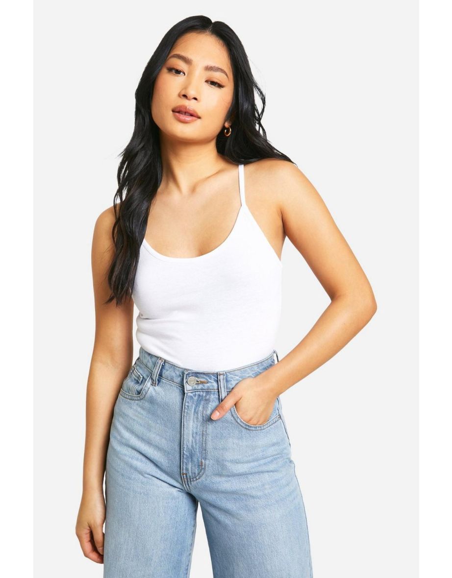Petite Cotton Strappy Bodysuit - black