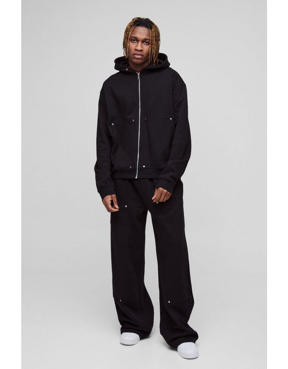 Tall Oversized Heavyweight Carpenter Wide Leg Tracksuit - black