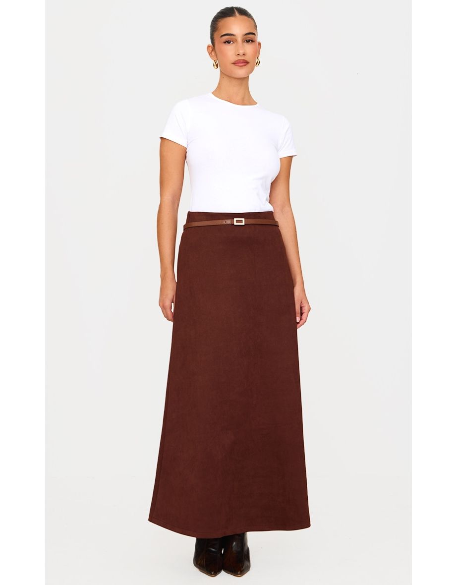 Chocolate Faux Suede Flippy Maxi Skirt
