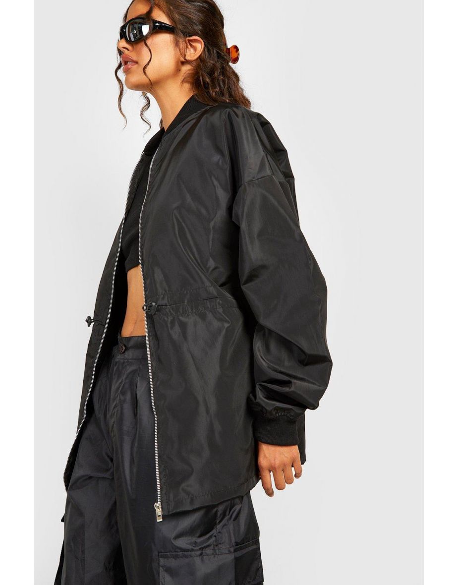 Waist Detail Bomber Jacket - black - 3