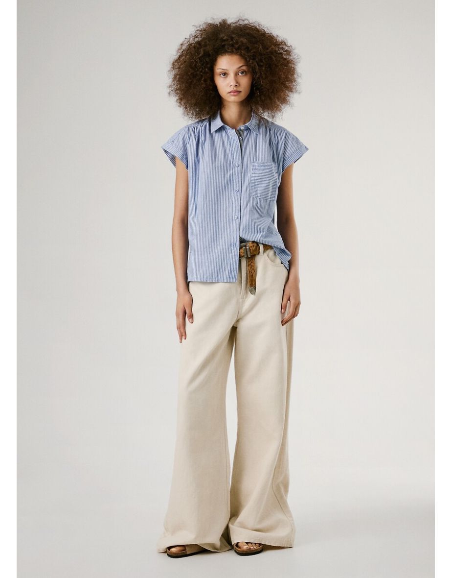 Short Blouse with Fine Stripes