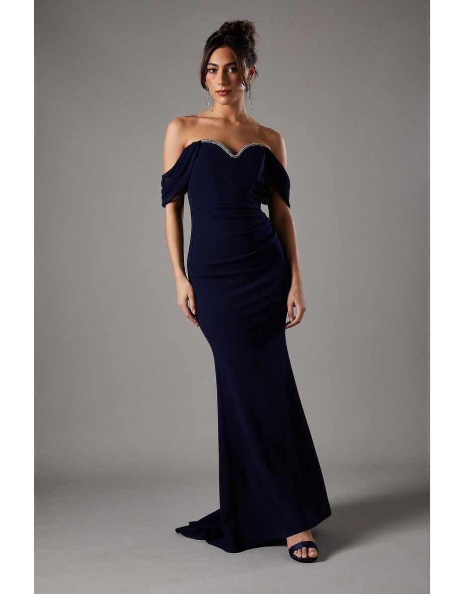 Bardot Maxi Dress With Diamante Trim