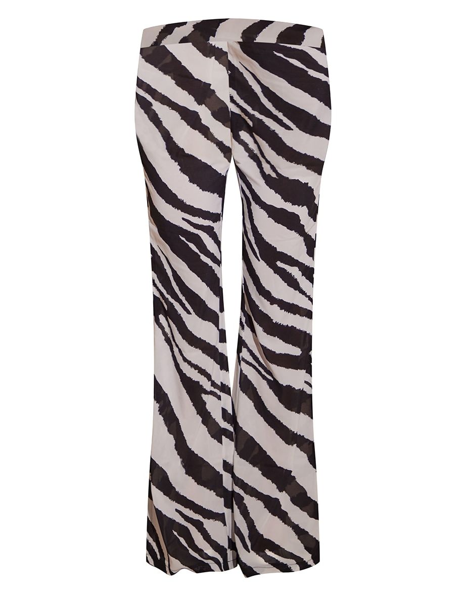 Black Zebra Print Chiffon Flare Trousers - 4
