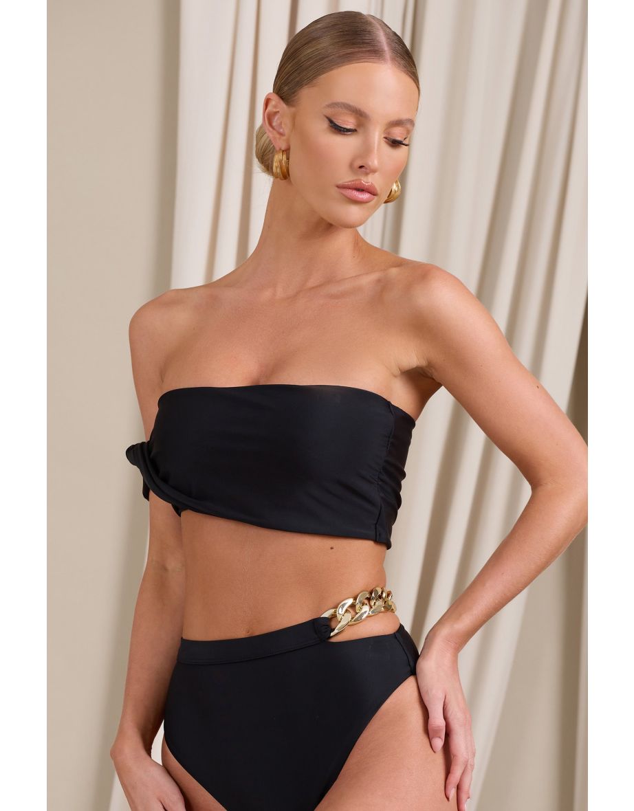 Dusk | Black Draped Bandeau Bikini Top - 4