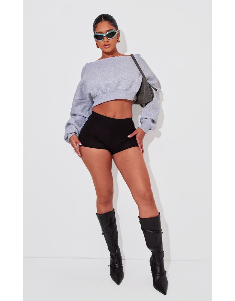 Shape Grey Marl Sweat Slouch Crop Sweatshirt