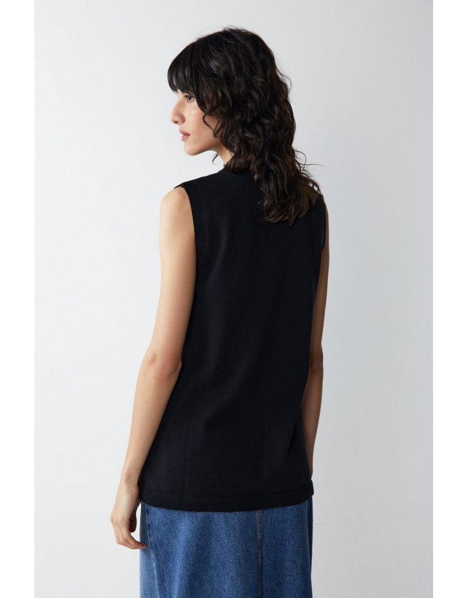 Knitted Roll Neck Swing Tunic Sweater Vest - 2