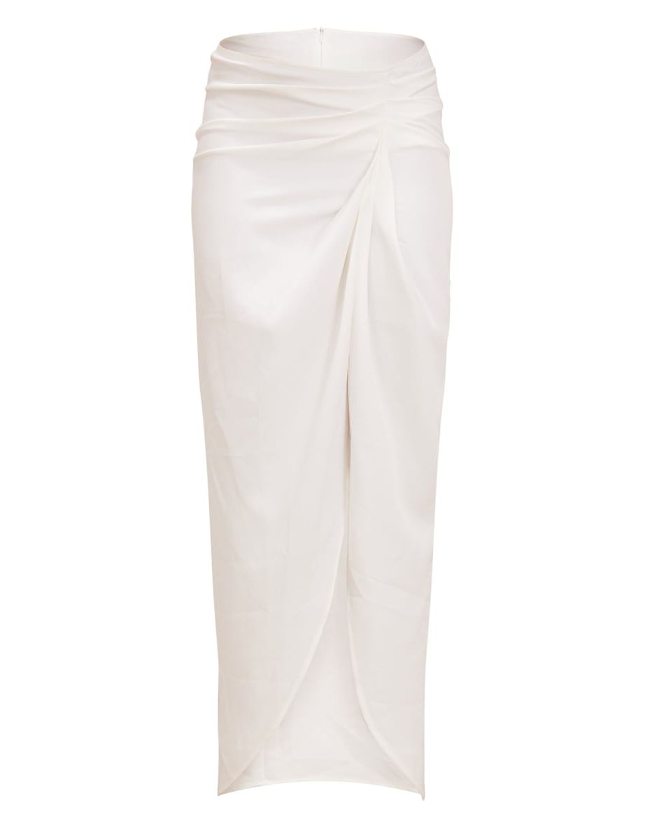 White Woven Ruched Midi Skirt - 4