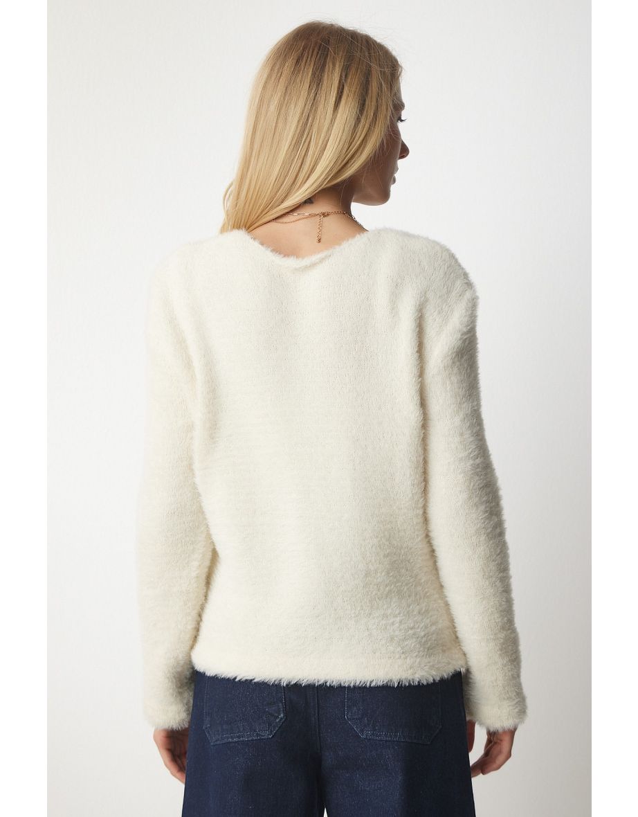 Women's Cream Soft Beard Knitwear Cardigan - 4