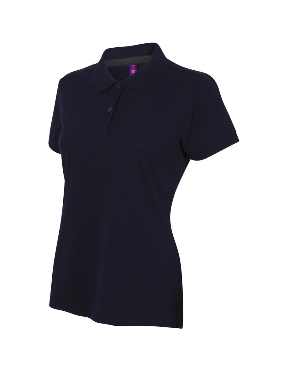 Henbury Womens/Ladies Micro-Fine Short Sleeve Polo Shirt - Navy - 3