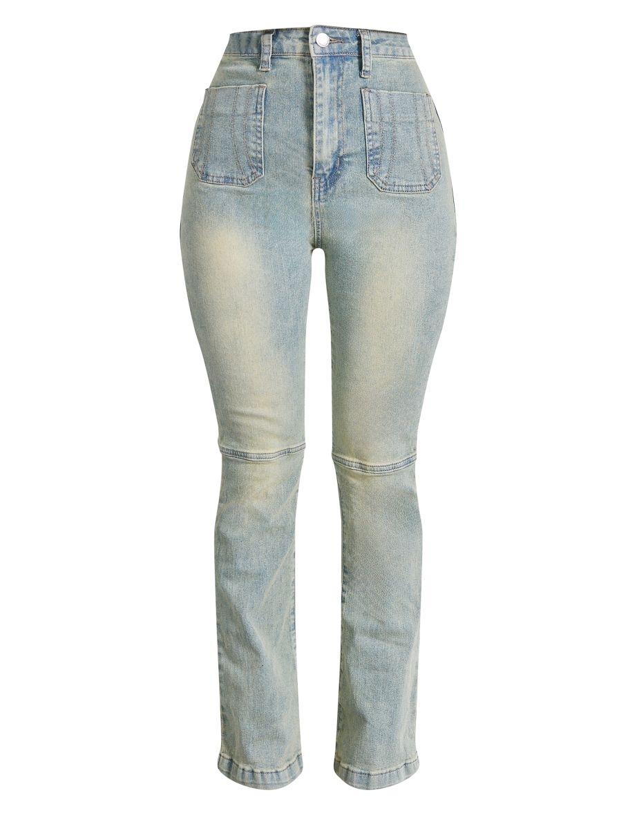 Petite Vintage Wash Denim Fitted Flared Jeans - 4