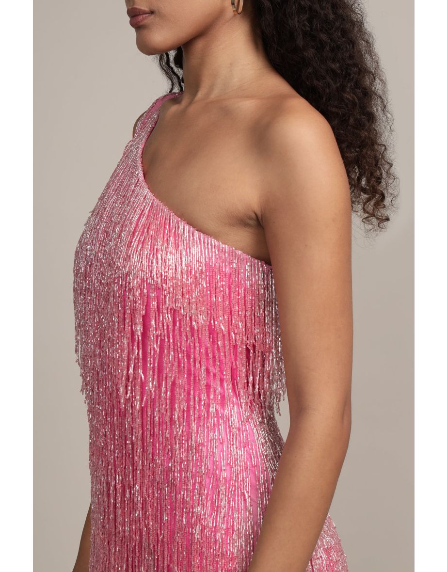 Athena Embellished Pink Fringe Mini Dress - 15