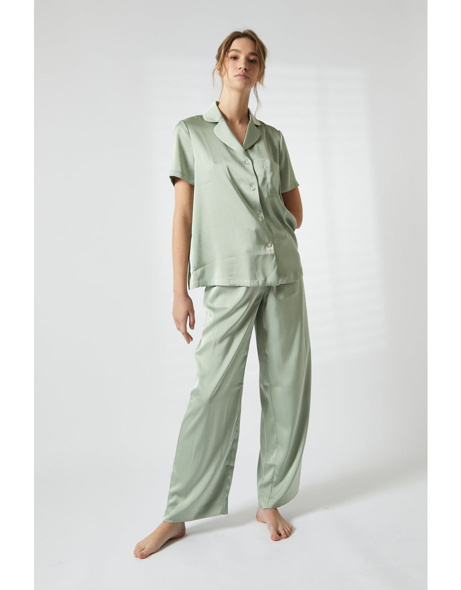 Sage Green Satin Pyjama Set