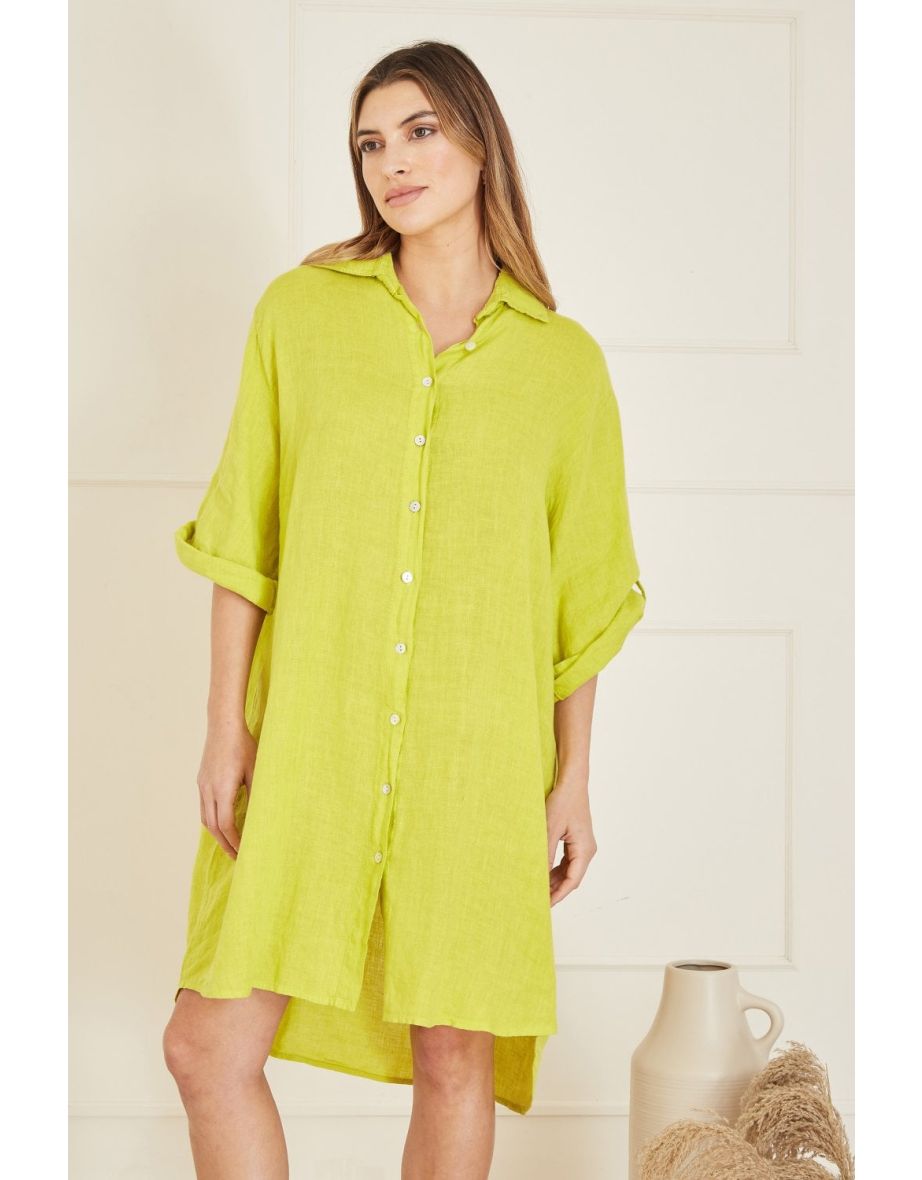 Yumi Lime Linen Relaxed Fit Longline Shirt