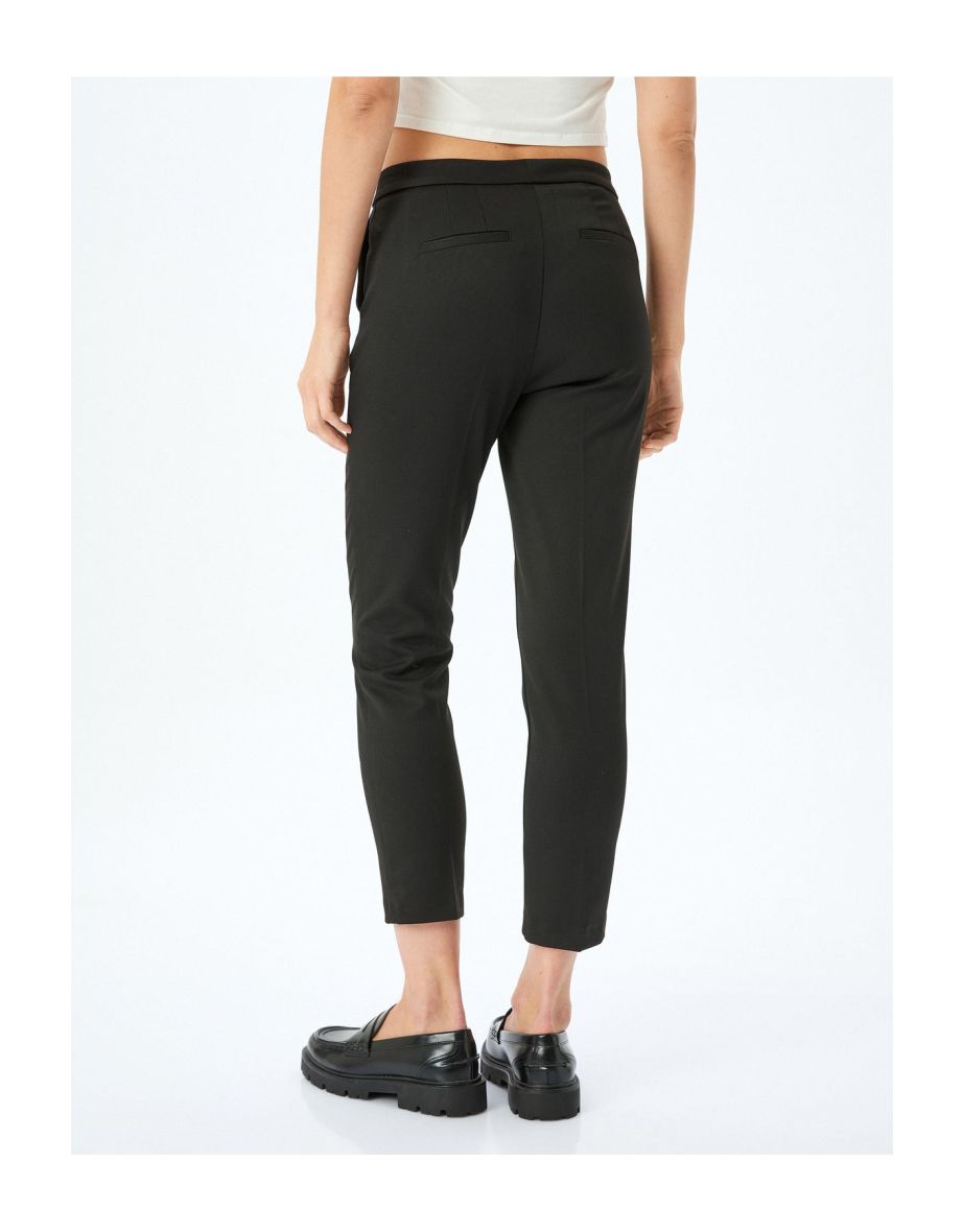 High Waist Cigarette Fabric Trousers with Pockets - 3