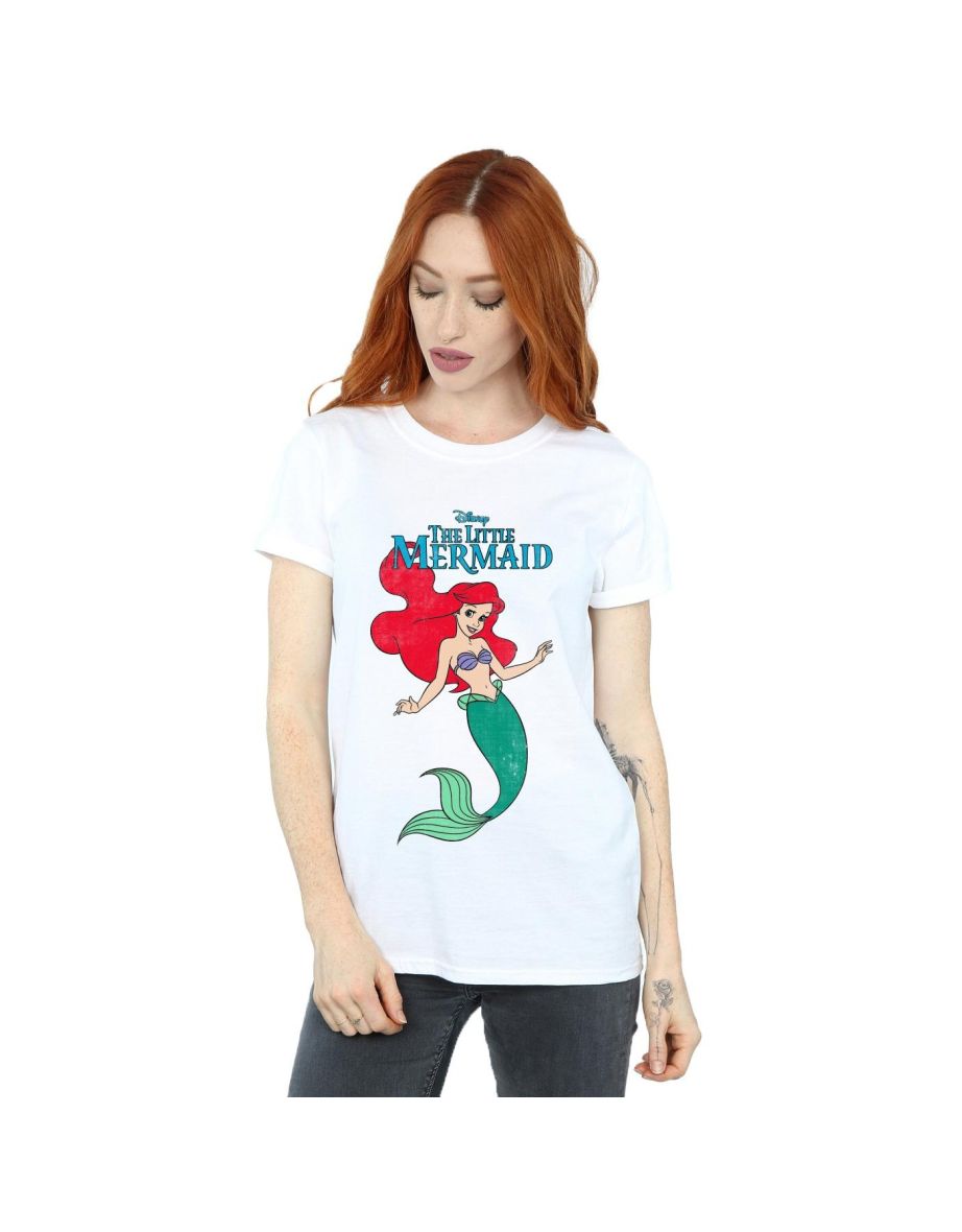 Disney Womens/Ladies The Little Mermaid Line Ariel Cotton Boyfriend T-Shirt - White