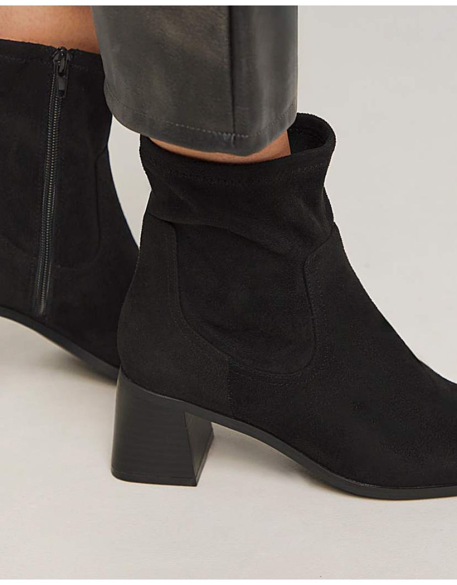 Block Heel Stretch Ankle Boots Ex Wide - 4