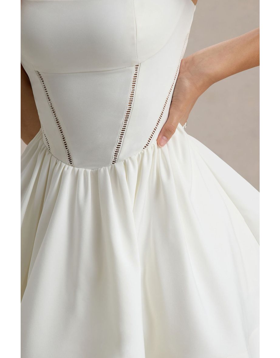 Mochi | White Skater Mini Dress With Bow Straps - 6