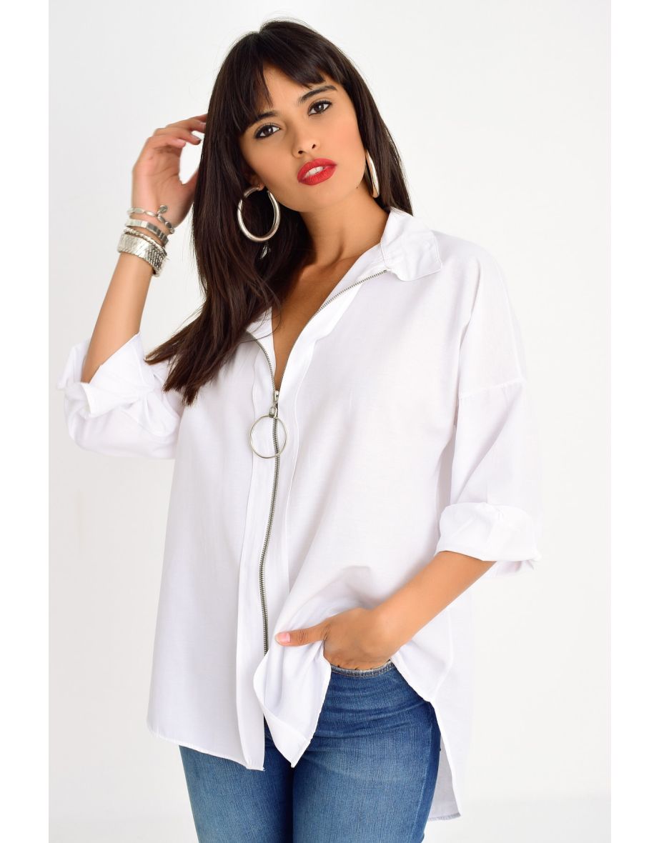 Women's White Zipper Shirt