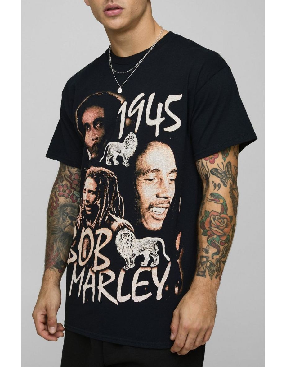 Oversized Bob Marley License Printed T-Shirt - black