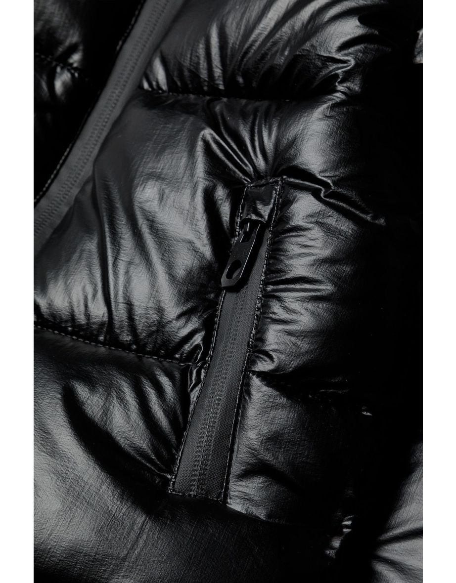 Boys Metallic Padded Jacket With Reflective Print Detail - 4