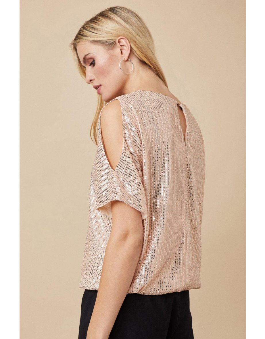 Sequin Cold Shoulder Top - 2