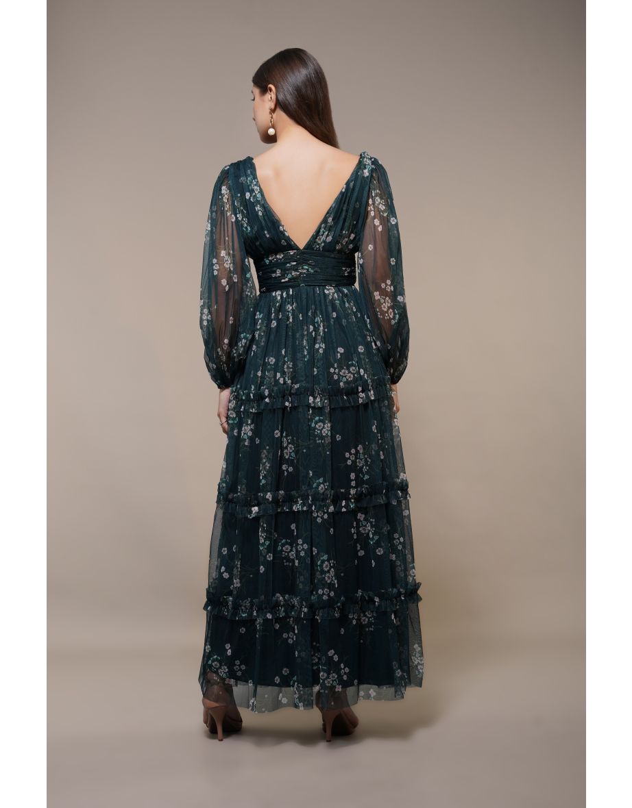 Lydia Maxi Dress in Emerald Floral - 4