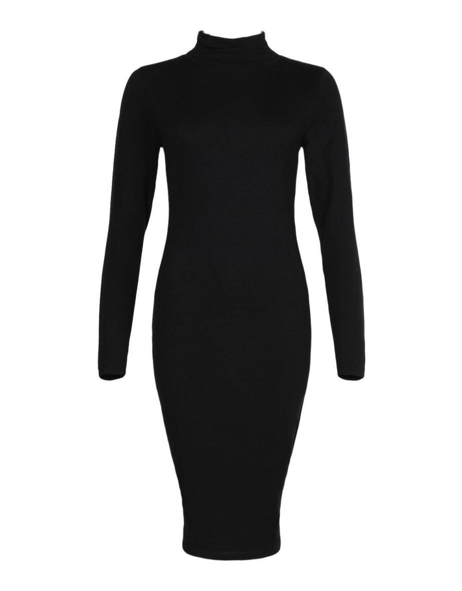 Basics Long Sleeve Roll Neck Midi Dress - black - 1