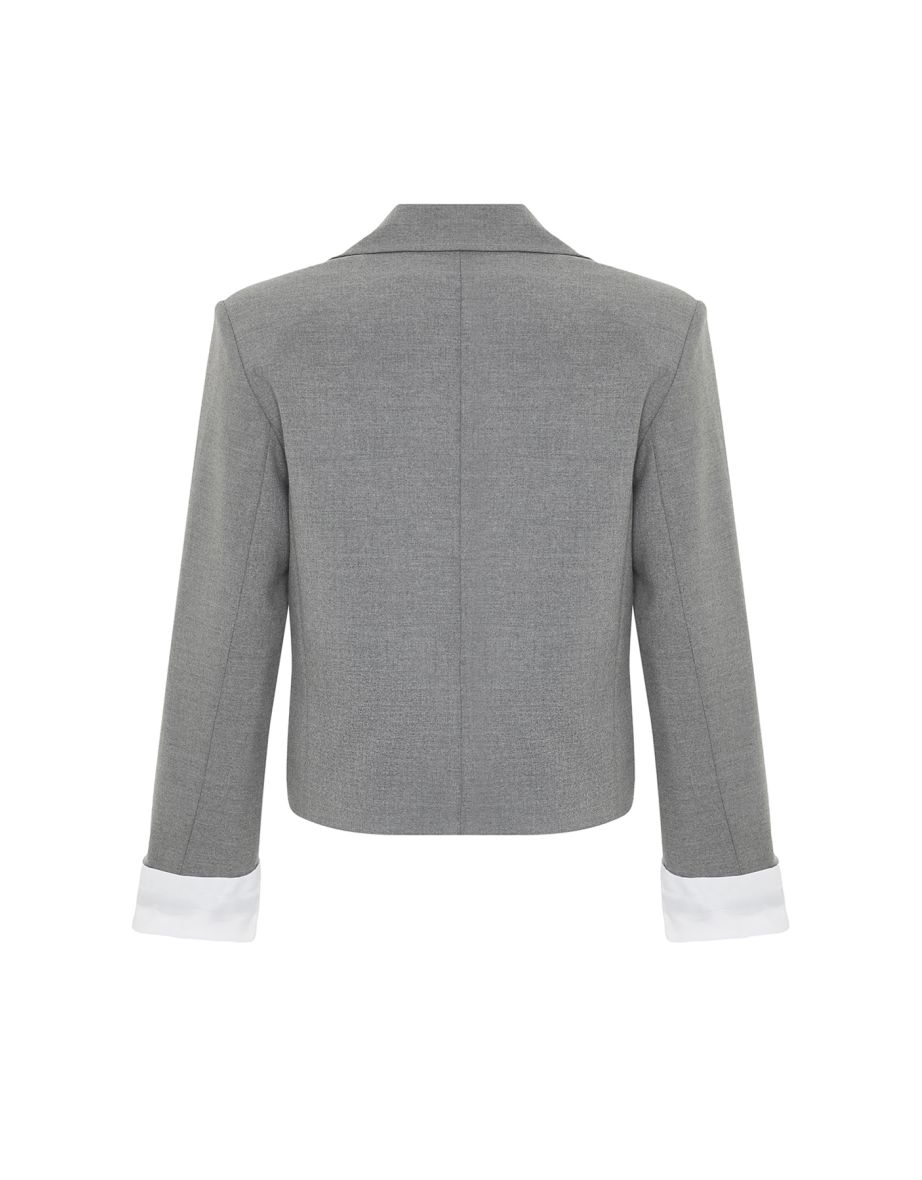 Anthracite Sleeve Cuff Detailed Woven Blazer Jacket - 7